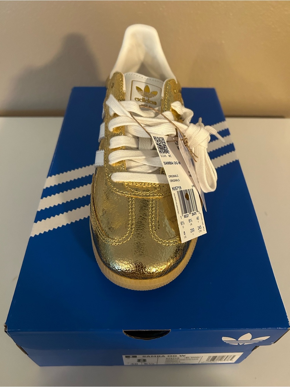 adidas Samba OG Metallic Gold Sneakers with White Stripes - Picture 2 of 6